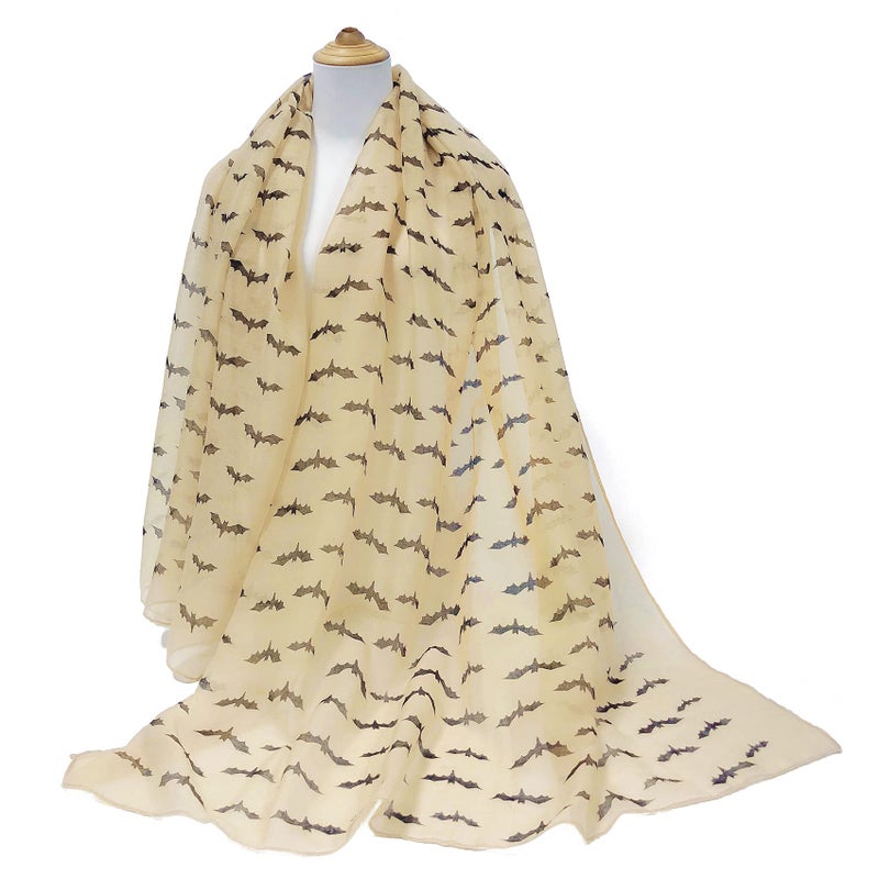 GERINLY Bat Print Women Scarfs Animal-themed Headwrap Scarves Goth Accessories for Halloween Decoration (Khaki) - Image 5